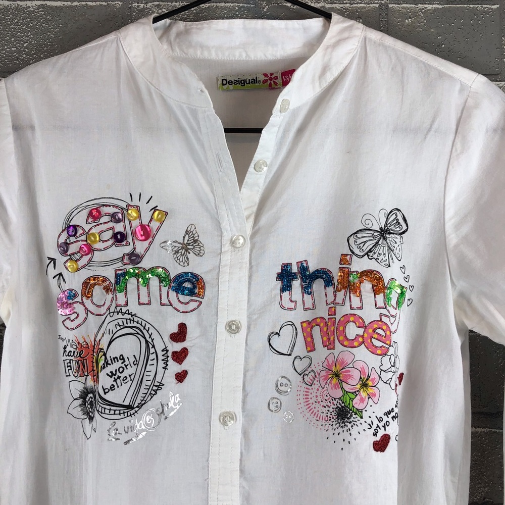 Disigual Kids/Small Women’s White Appliqué Shirt